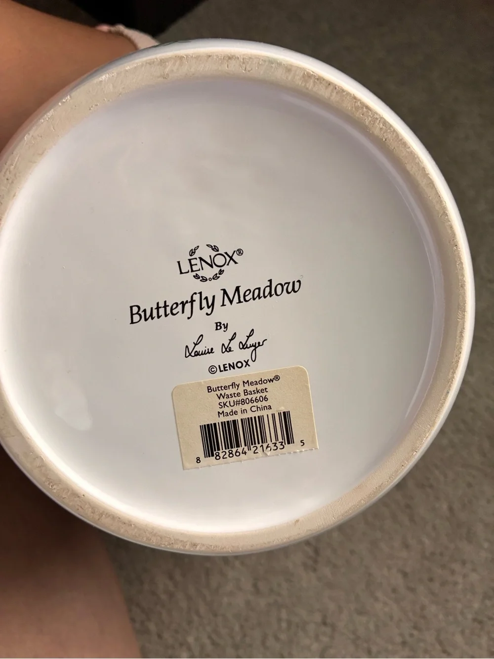 Lenox White Ceramic Butterfly Meadow Decorative Waste Basket